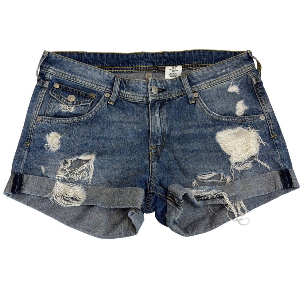 Blue Jean Shorts Women's Size 8‎ &Denim by H&M B Distressed rolled cuff